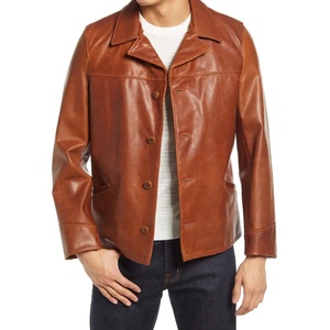 PIHA SPORTS Men's O-Neck Leather Motorcycle Jacket Zipper Pockets <b>Genuine</b> Soft Touch Cowhide Waterproof Reversible Thick Jacket - Product Image 1