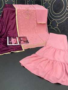 Fox Georgette ชุดสูท Sharara ปักลายพร้อมงานปัก,ชุดสูทปักลายลูกไม้ด้านละ4ชิ้นสำหรับผู้หญิง - Product Image 2