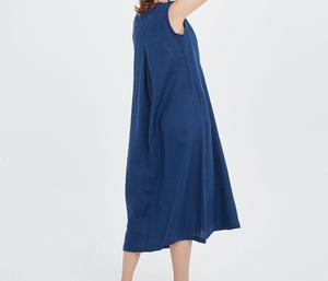 Royal Blue Sleeveless A-Line Midi Dress O-Neck Loose Fit 100% Linen Casual <b>Summer</b> Wear - Product Image 2