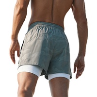 Pantalones cortos 2 en 1 para correr para hombre, con bolsillos, de compresión, para entrenamiento de gimnasio, Fitness