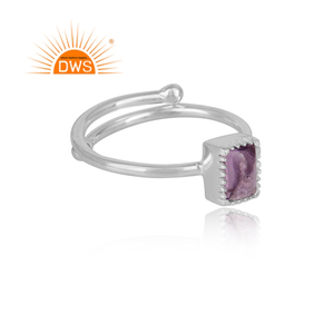 Baguette-Anillo de Plata de Ley 925 con gema de amatista, joyería ajustable - Product Image 3