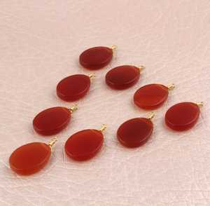 Good Quality Natural Red Carnelian Egg Shaped Diy <b>Pendant</b> Connector Flat Smooth 17x12mm Brass Gold Plated Single <b>Bail</b> Connector - Product Image 3