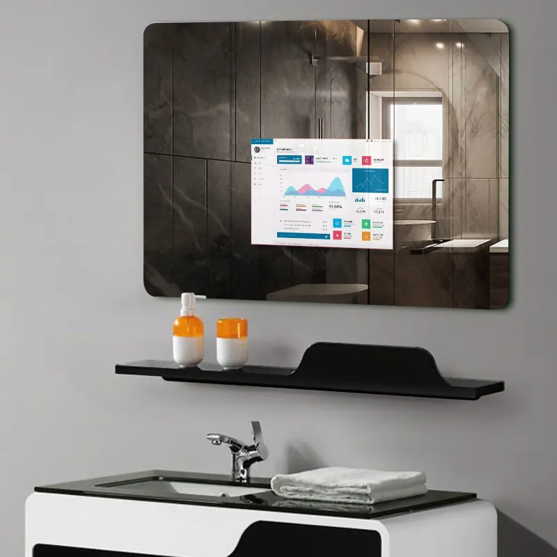Square Button Led Wall Mounted Barber Samsung Mirror Tv Magic Mirror Japanese With Lg Screen
