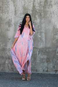 Dernière collection chaude Tie Dye Kaftan tissu rayonne col en V manches courtes maillot de bain femme doux naturel confortable couverture de plage - Product Image 5