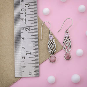 La mejor combinación de piedras preciosas de Rodocrosita y amatista, Pendientes colgantes de gota de Plata de Ley 925, proveedor de joyería - Product Image 3