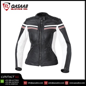 Motard noir nouveauté moto Patchwork noir à manches longues femmes moto PU cuir veste avec rayures - Product Image 3