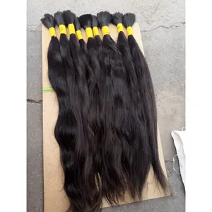 Venta al por mayor extensiones de cabello a granel 100% sedoso liso ondulado rizado visón crudo sin procesar pelo indio virgen a granel, pelo de templo indio