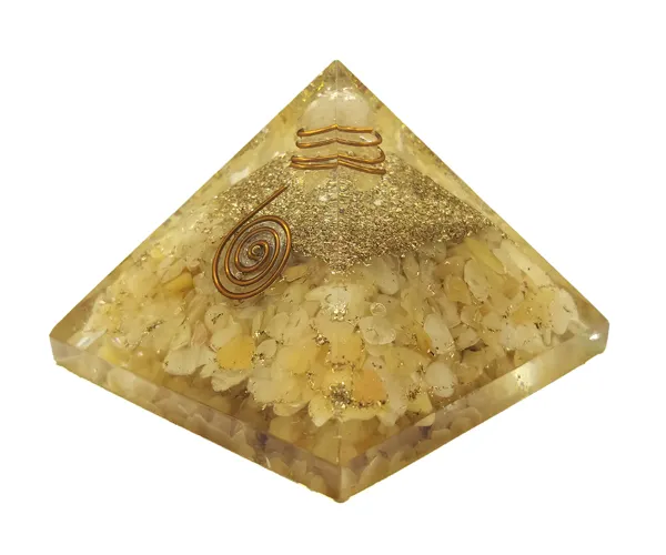 Pirâmide de aventurina amarela artesanal, pirâmide de inverno à mão, impulsionador de saúde da imunidade, pirâmide de energia de orgone, reiki, meditação espiritual
