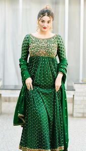 Robe élégante de longueur au sol pour femmes, broderie avec perles de verre de cristal, dbka, travail pour vêtements de fête/mariage @ 2022 - Product Image 2