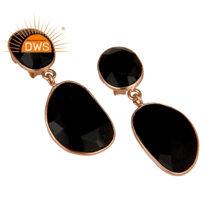 Black Onyx Gemstone Dangle Earrings Indian <b>Rose</b> <b>Gold</b> Plated 925 Silver Designer Bezel <b>Set</b> Earrings Jewelry Wholesale - Product Image 2
