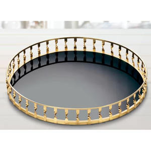 ถาดแก้วมีด้ามจับโลหะสีทอง,สไตล์ใหม่ถาดเสิร์ฟสำหรับตกแต่งหรูหราถาดเครื่องครัว - Product Image 3