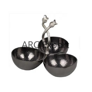 Bol de service en métal argenté en aluminium Bol de service antique en métal à poignée de feuille en gros Bols de fruits secs en métal de concepteur de mariage - Product Image 2