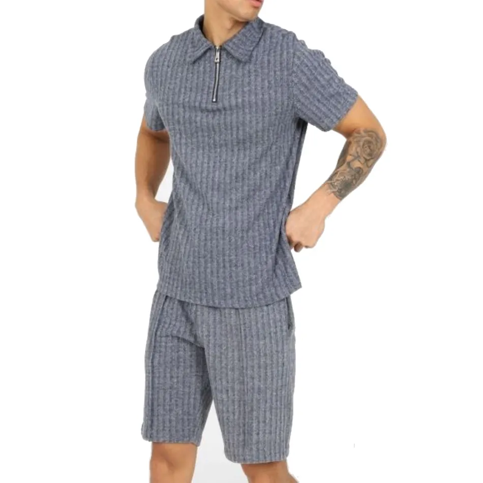 사용자 정의 남성 여름 운동복 2 종 100% 면 T 셔츠와 메쉬 반바지 세트 남자는 짧은 세트 T 셔츠 트윈 세트를 착용