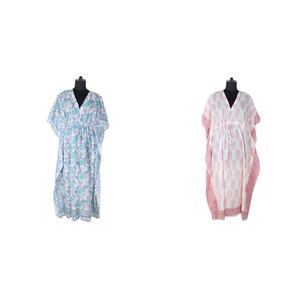 ชุดเดรส2025ดีไซน์ใหม่สำหรับเด็กผู้หญิง/ผู้หญิงผ้าฝ้ายแท้คาฟตันยาวจาก Jaipur อินเดียขายส่งบล็อกพิมพ์ลาย - Product Image 1