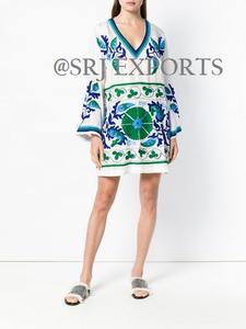 Robe courte brodée Aari, élégante tunique de luxe style Boho, Chic, haut de gamme, mode pour femmes, 2020 - Product Image 3