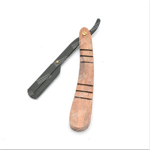 Maquinillas de afeitar de peluquero de borde recto de madera negra Cuchillo de afeitar de acero inoxidable con herramientas de extensión de cabello de plástico - Product Image 2