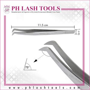 Pince À Épiler à Pointe Large pour Extension De Cils en Couleur De Tache 75 Degrés, Poli Miroir Haute Volume Cils Pince À Épiler - Product Image 4