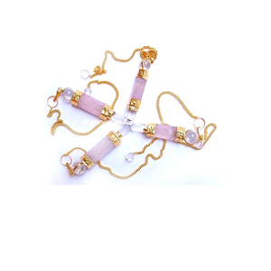 Péndulos de piedra preciosa chapados en oro de cuarzo rosa, 3 uds. - Product Image 1