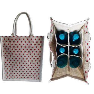 wholesale best selling jute wine <b>bag</b> Customize Reusable <b>Divided</b> Bottles Holder custom logo print eco friendly reusable - Product Image 1