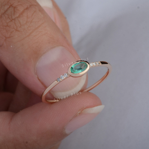 Anillo de boda de compromiso clásico de Esmeralda y Diamante genuino de oro amarillo de 14 quilates de la mejor calidad, joyería fina para regalo de mujer - Product Image 4