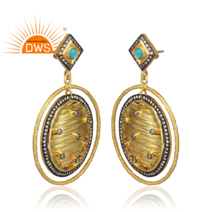 Zircon Arizona Turquoise plaqué or argent rond balancent boucle d'oreille bijoux pour femmes cadeau pour sa Collection Vintage - Product Image 2