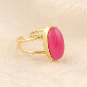 Anillo abierto de Calcedonia rosa, forma ovalada, chapado en oro/plata, personalizado, doble capa, ajustable, unisex - Product Image 2
