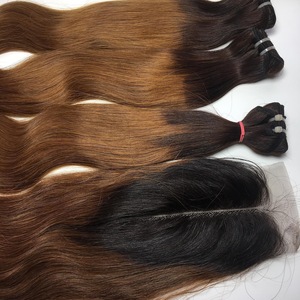 Extensions de cheveux vierges vietnamiens, Extensions de cheveux naturels, cuticules façonnées, avec Closure, ombré 1b/30, nouveau produit, - Product Image 4