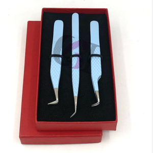 แหนบต่อขนตาสแตนเลส90องศาแบบบางใหม่เคลือบผงสีฟ้าท้องฟ้า - Product Image 3