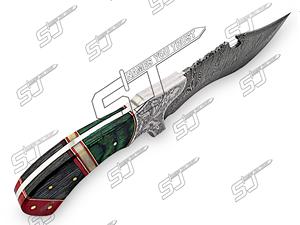 Couteau Bowie de chasse en acier damas de qualité supérieure personnalisable manche en bois confortable de qualité bricolage lame faite à la main OEM - Product Image 3