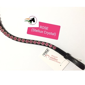 Bande de sourcils équestre de luxe Rider Choice avec cristaux Stellux de 8mm Matériau en cuir Boucle de bande collante ouverte à l'arrière pour chevaux de course - Product Image 1