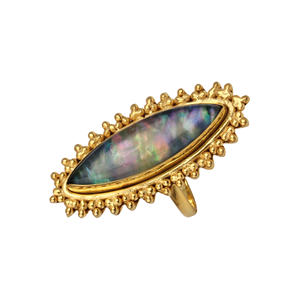 แหวนเพชรรูปเปลือกหอยเป๋าฮื้ออัญมณีดีไซน์แบบแฮนด์เมดคุณภาพสำหรับผู้หญิงประดับควอตซ์ทองเหลืองชุบทองสำหรับงานแต่งงาน - Product Image 5