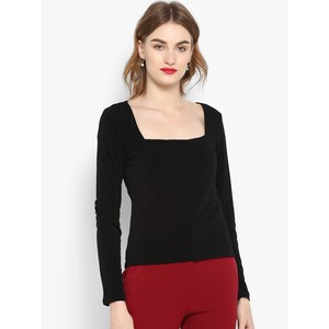Camiseta de manga larga con cuello cuadrado para mujer, camiseta negra sólida, ropa informal y de fiesta para mujer, tela de material transpirable - Product Image 1