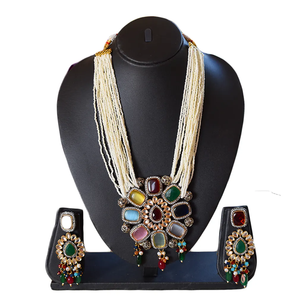 Conjunto de colar kundan de pedra polki, conjunto de colar tradicional para mulheres e meninas para casamento