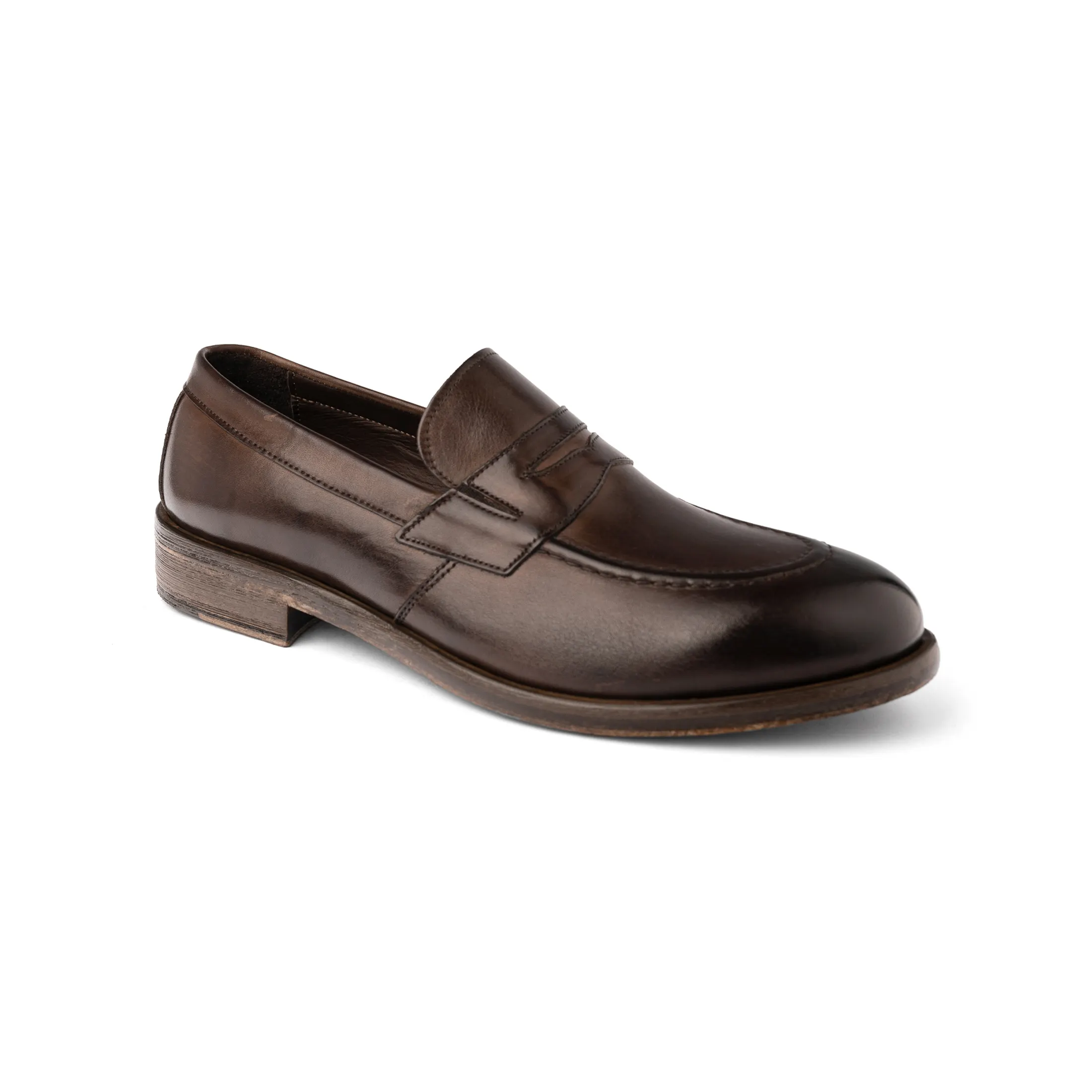 Made in Italy Men Loafer Shoe in Dark Brown color Calf Leather Upper Leather and rubber anti slip Outsole Dress