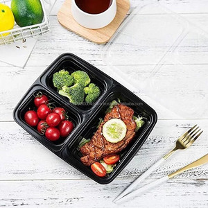 High-end Most Popular Products 2025 Factory 2 Compartments Disposable Plastic Food <b>Container</b> with Lid Black Color <b>Takeaway</b> - Product Image 1