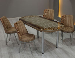 Table ronde en verre + ensemble de 6 chaises design turc multicolore extensible - Product Image 2