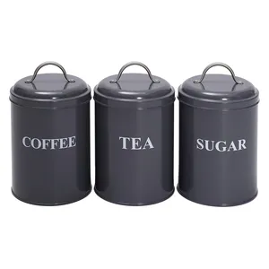 Wholesale Pure Stainless Steel Black Kitchen Storage Canister Air Tight Canister Sugar Coffee Tea Kitchen Canister Sets Supplier