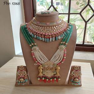 Lubing-boucles d'oreilles fantaisie, ensemble complet ras de cou, longues manches, fantaisie, vrai Kundan, création M - Product Image 1