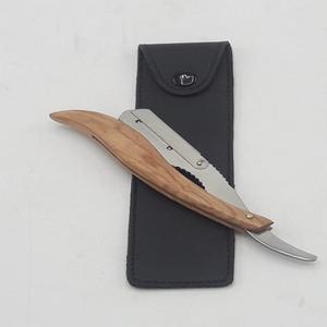 Maquinilla de afeitar recta para peluquero, color Natural, marca privada, madera y acero inoxidable - Product Image 1