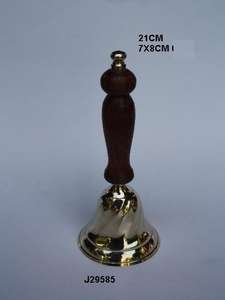 Clochette en laiton à manche en bois poli, 1 pièce, avec vernis miroir, cloche de noël en métal, à main - Product Image 5