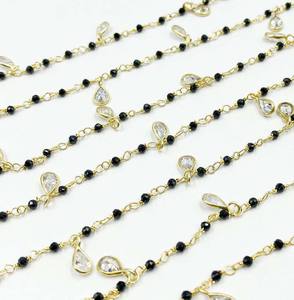 Último Minmalist aguamarina redonda facetada con cuentas Rosario cadena Latón chapado en oro Rosario Cahin para collar joyería - Product Image 3