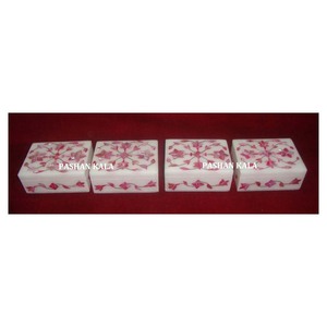 Beautiful and Stylish Pure White Marble Pink Mother of Pearl Inlay Jewelry <b>Boxes</b> for <b>Ramadan</b> Festival <b>Gift</b> Purpose in Best Price - Product Image 1