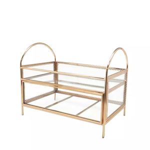 อุปกรณ์จัดเก็บเครื่องสำอาง,แก้วแต่งหน้าสีทองใสทรงสี่เหลี่ยมทรงสูงหมุนได้ - Product Image 4