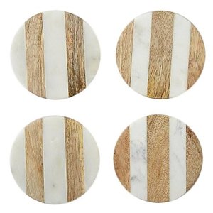 Eco-Friendly Round <b>White</b> Marble and Wood Cup Pad <b>Coaster</b> Set for Party Round <b>Coaster</b> Accessories Mats & Pads - Product Image 3