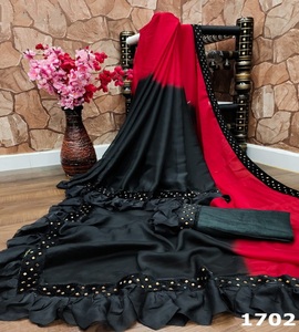 Đảng Wear Thiết Kế Thêu <span class=keywords><strong>Net</strong></span> Silk Flower Thiết Kế Ấn Độ Ladies Mặc Màu Cam <span class=keywords><strong>Saree</strong></span> Với Áo Mảnh Ngọc Trai Làm Việc Sari - Product Image 1