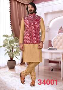 Ensemble Kurta en soie élégant pour homme avec pantalon en soie Chudidar avec travail Coty Broderie Lakhnavi Coty Travail de feuille de miroir Designer - Product Image 3