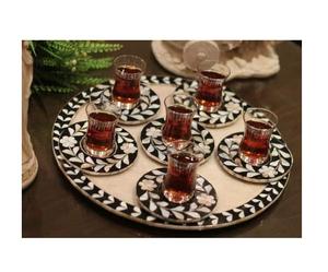 Unique Design Home Decor Arabic Style Wooden Mop Inlay Tray with <b>Coaster</b> 6 Pcs Set Mother of Pearl Inlay <b>Black</b> Customizable Size - Product Image 1