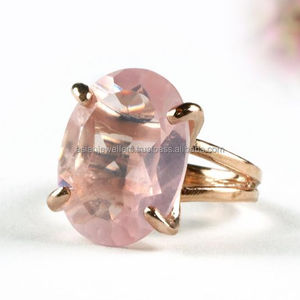 Rose Quartz อัญมณีแหวน925เงินสเตอร์ลิงที่สวยงาม Handmade ทองชุบแฟชั่นเครื่องประดับ - Product Image 2