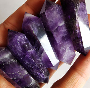 Varita de Cristal de Amatista Natural de Doble Punta, Gema de Amatista Ahumada Pulida, Piedra Curativa, Artículo de Regalo, Proveedor Mayorista - Product Image 3