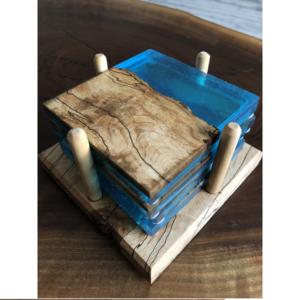 Dessous de verre en pierre de résine forme carrée et fait à la main Dessous de verre en résine de bois Art Design Tasse à thé en résine époxy Dessous de verre en bois pour boissons - Product Image 5